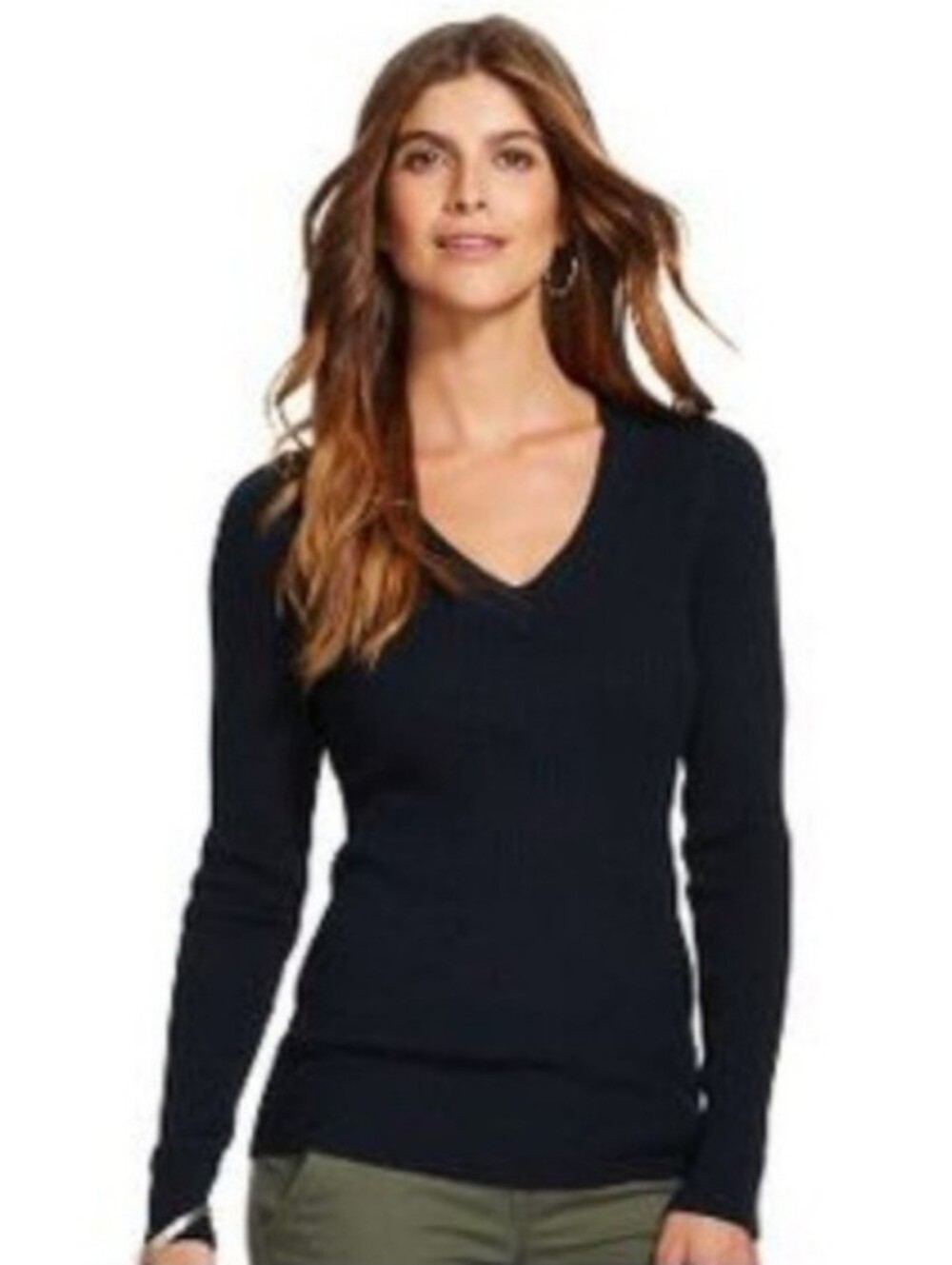 Merona Classic Black Ribbed V-Neck Sweater Top Small Academia Office Casual Work